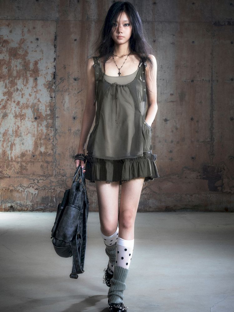 Real two pieces mesh splicing halter dress【s0000013893】