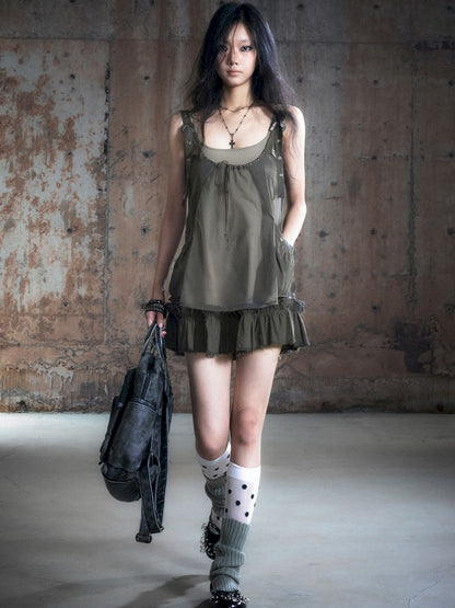 Real two pieces mesh splicing halter dress【s0000013893】