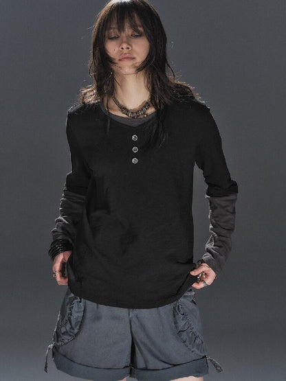 Paneled Punk Long Sleeved T Shirt【s0000016236】
