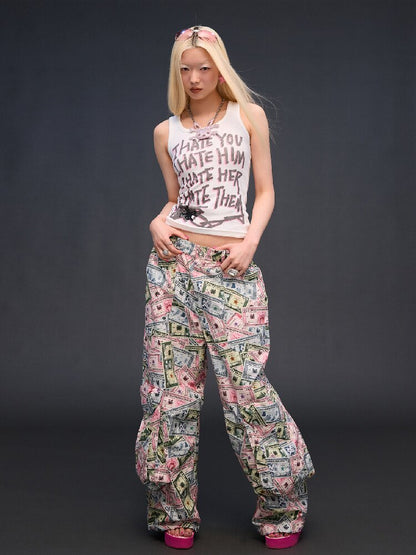 Money Print Multi Pocket Wide Pants【s0000017033】