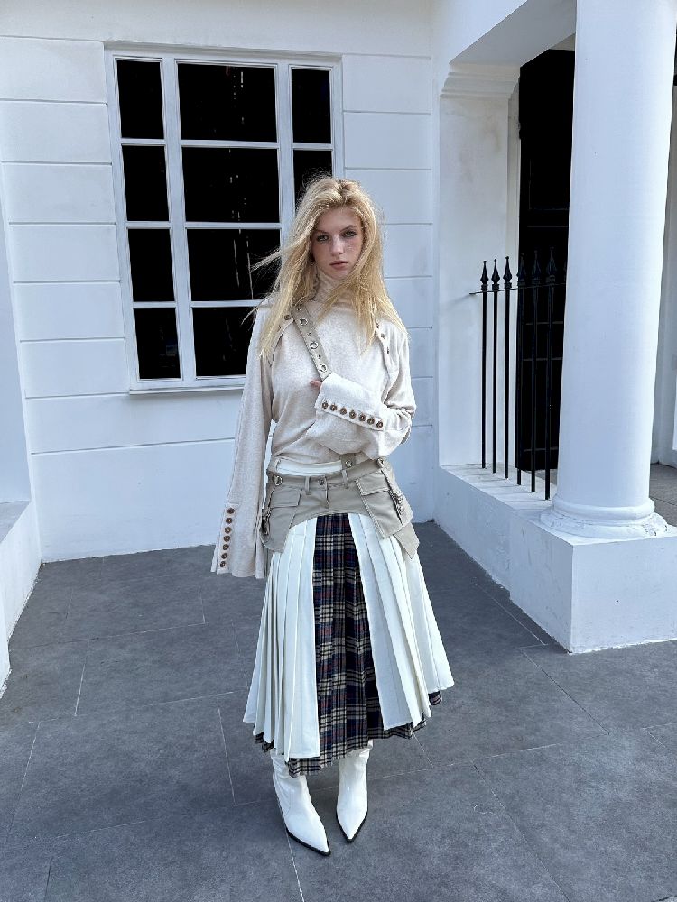 Patchwork Pleated Plaid Suit Skirt【s0000004722】