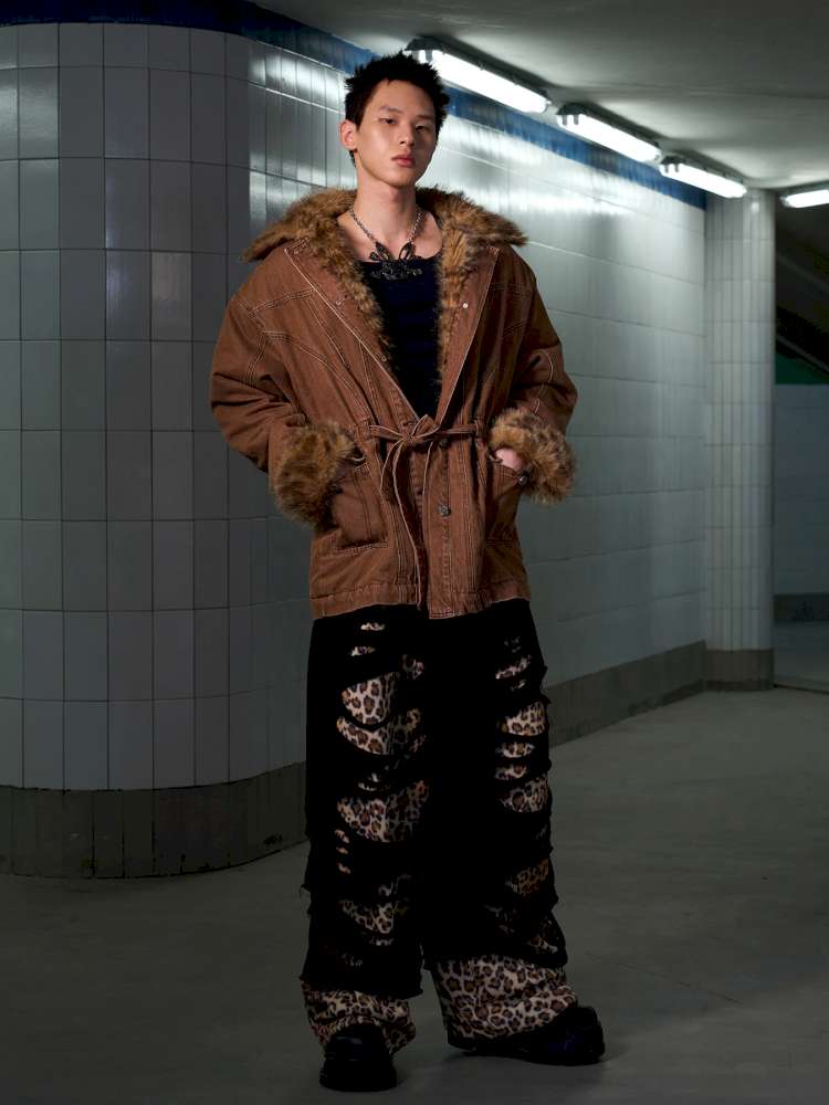 Leopard Print Paneled Denim Jacket【s0000014640】