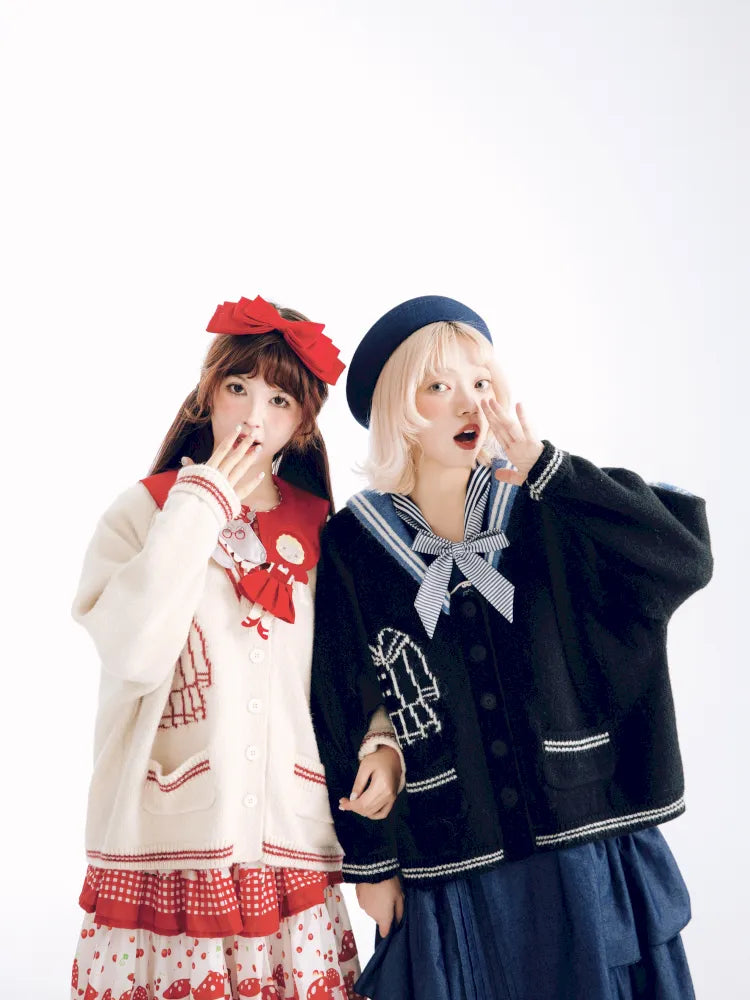 Contrasting Navy Collar Knit Cardigan【s0000014155】