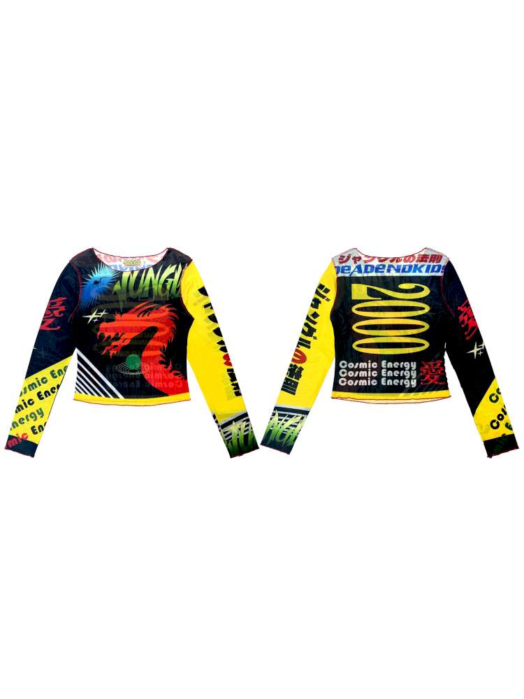 Y2K Millennium Print Long Sleeve Mesh Top【s0000014915】