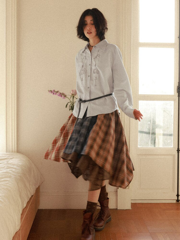 Suede Embroidered Lantern Sleeve Top【s0000015461】