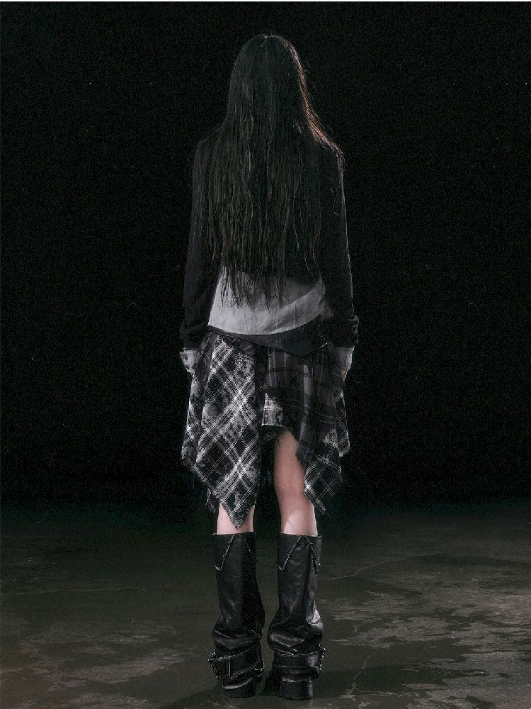 Star Plaid IRREGULAR RAW EDGE HALF SKIRT [S0000010750]