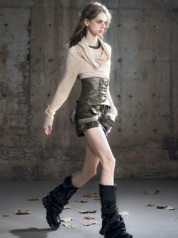 Faded Button Leather Leg Covers【s0000013963】