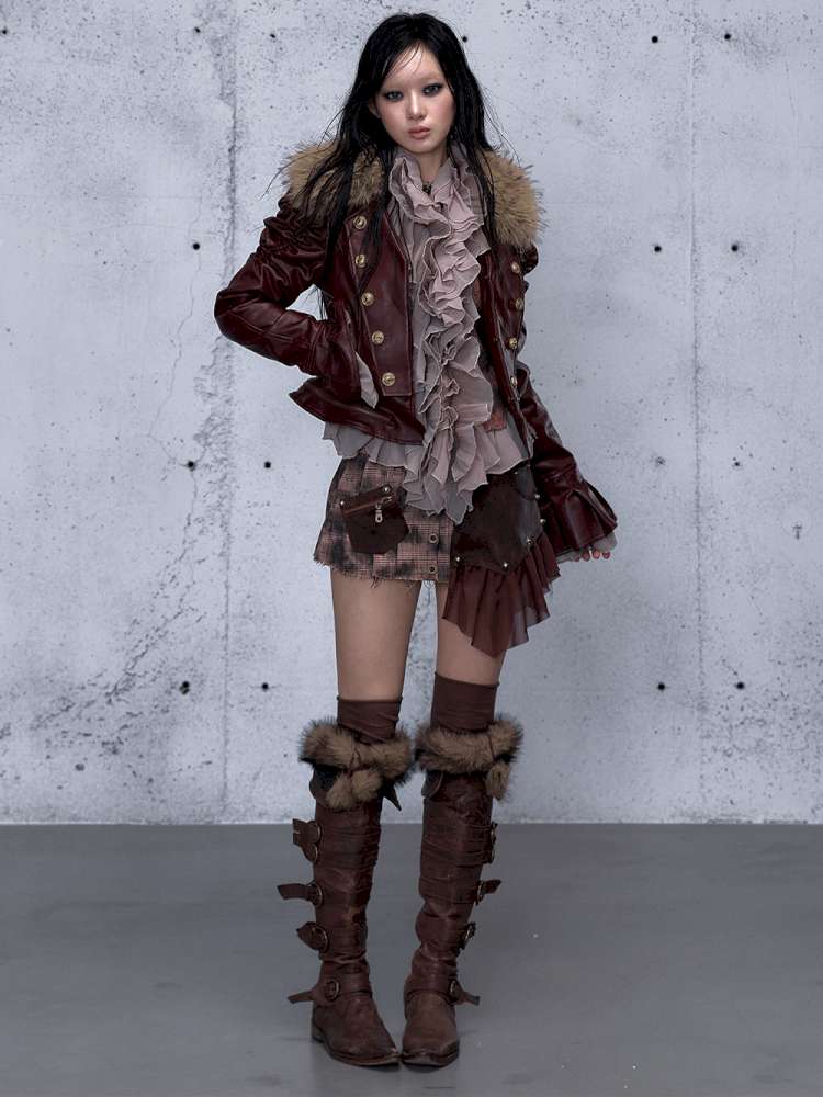 Court Punk Fur Waist Leather Coat【s0000014927】