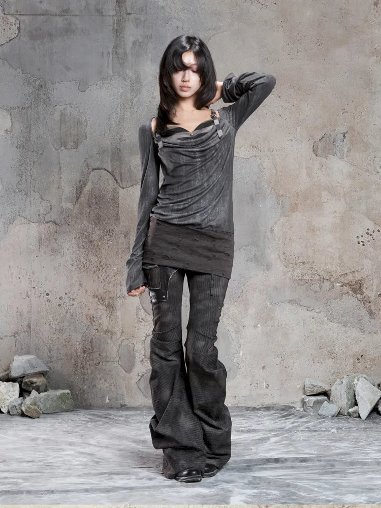 Off-Shoulder Ruffled Mid-Length Slimming Punk Top【s0000014124】