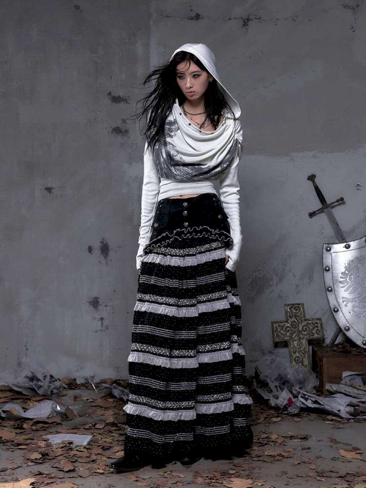 Patchwork Gathered A-Line Skirt【s0000014461】