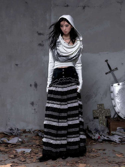 Patchwork Gathered A-Line Skirt【s0000014461】