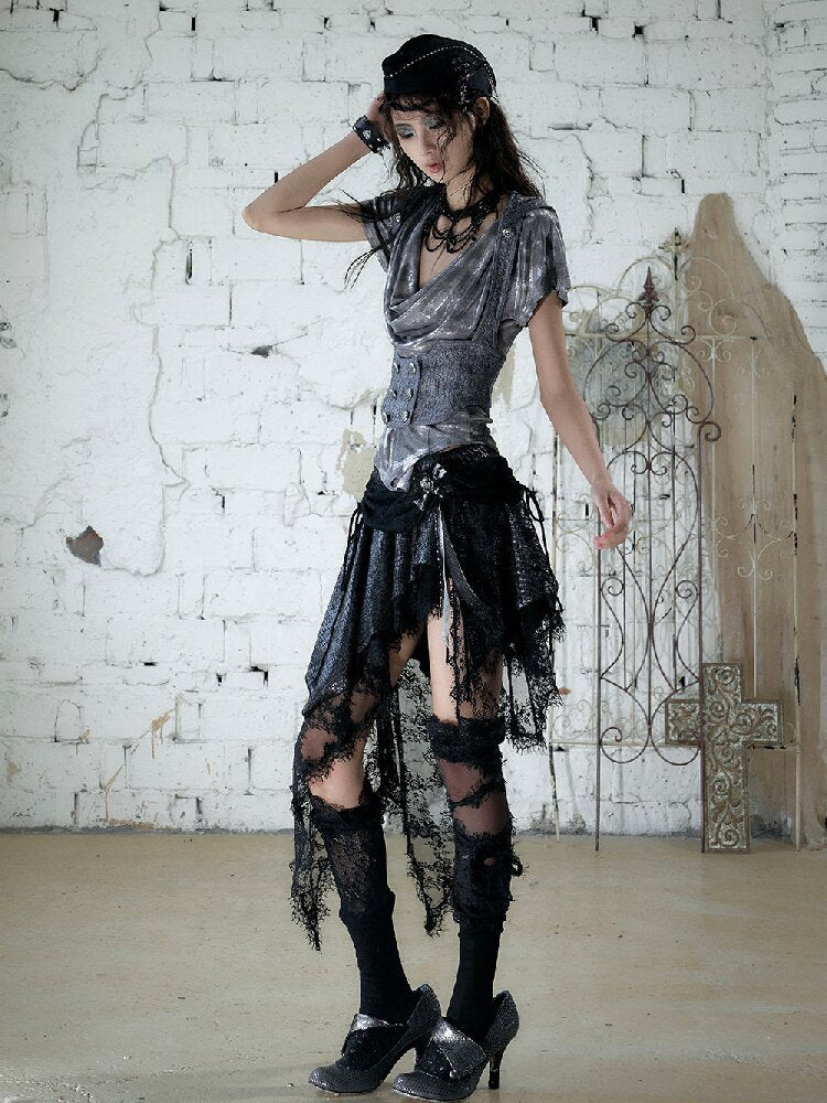 Baroque Velvet Lace A-Line Skirt【s0000016988】