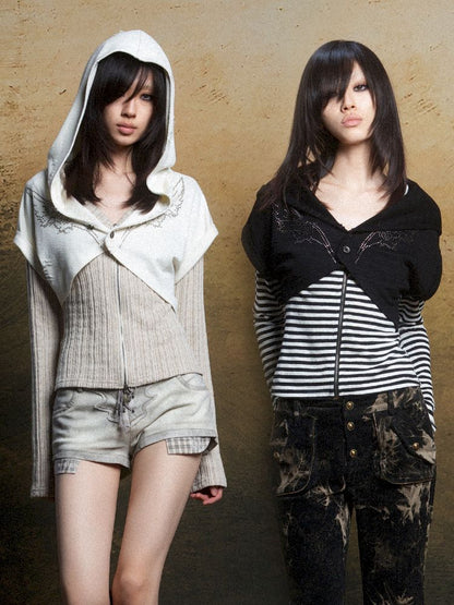 Wings Hot Rhinestone Hooded Short Tunic【s0000011818】