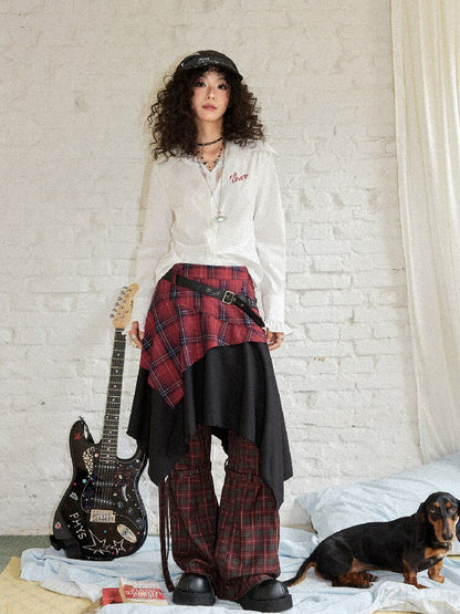 Plaid Cut Slightly Flared Fit Pants【s0000017898】