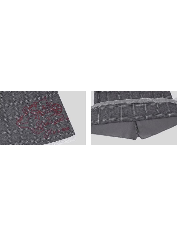 Cat Printed Gray Plaid Skirt【s0000010123】