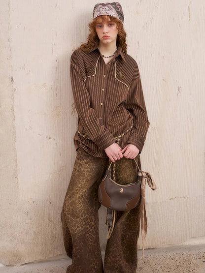 Velvet Beaded Contrast-Striped Vintage Shirt【s0000014079】