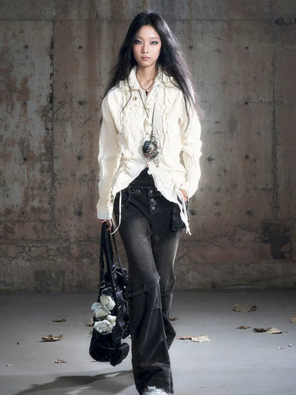 Patchwork Distressed Low-Rise Jeans【s0000013966】