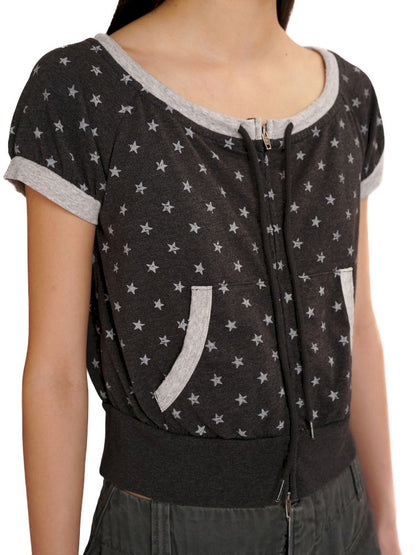 Double zipper one shoulder short sleeve t-shirt【s0000013430】