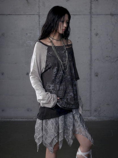 One-shoulder long-sleeved T-shirt【s0000013468】