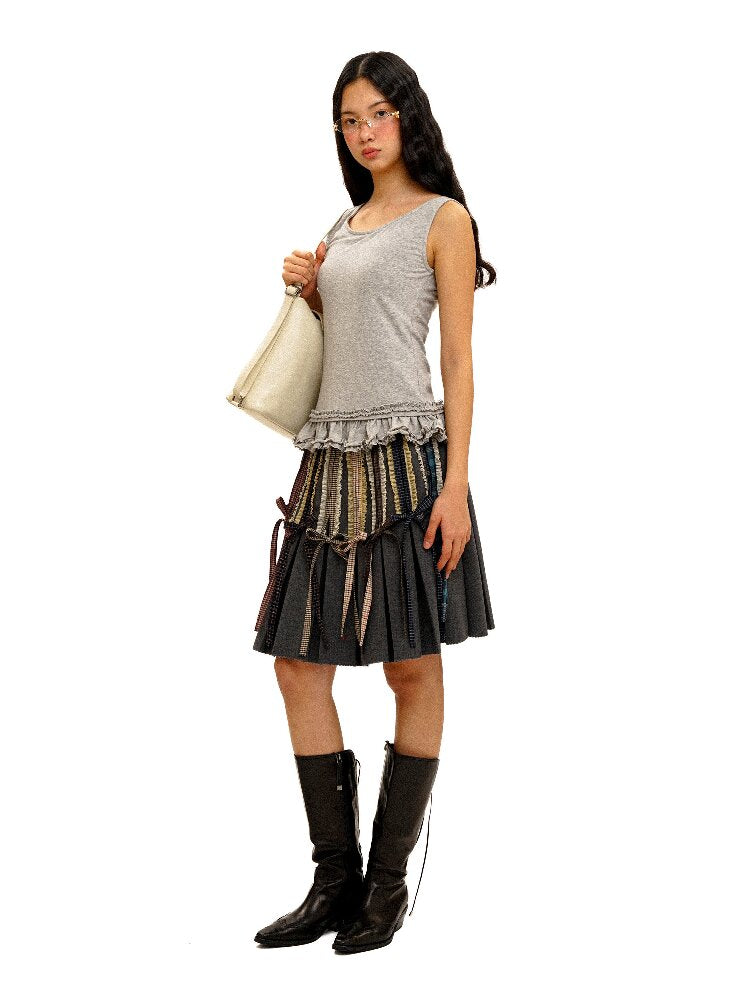 Fake Plaid Lace Pleated Skirt【s0000016088】