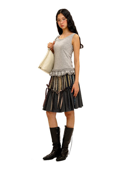Fake Plaid Lace Pleated Skirt【s0000016088】