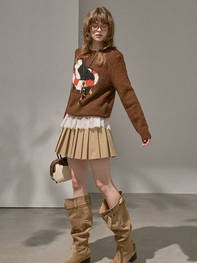 Penguin Jacquard Crewneck Knit Sweater【s0000014396】