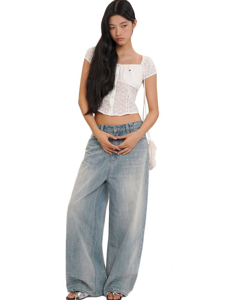 Stretch large neckline short-sleeved cardigan top【s0000013448】