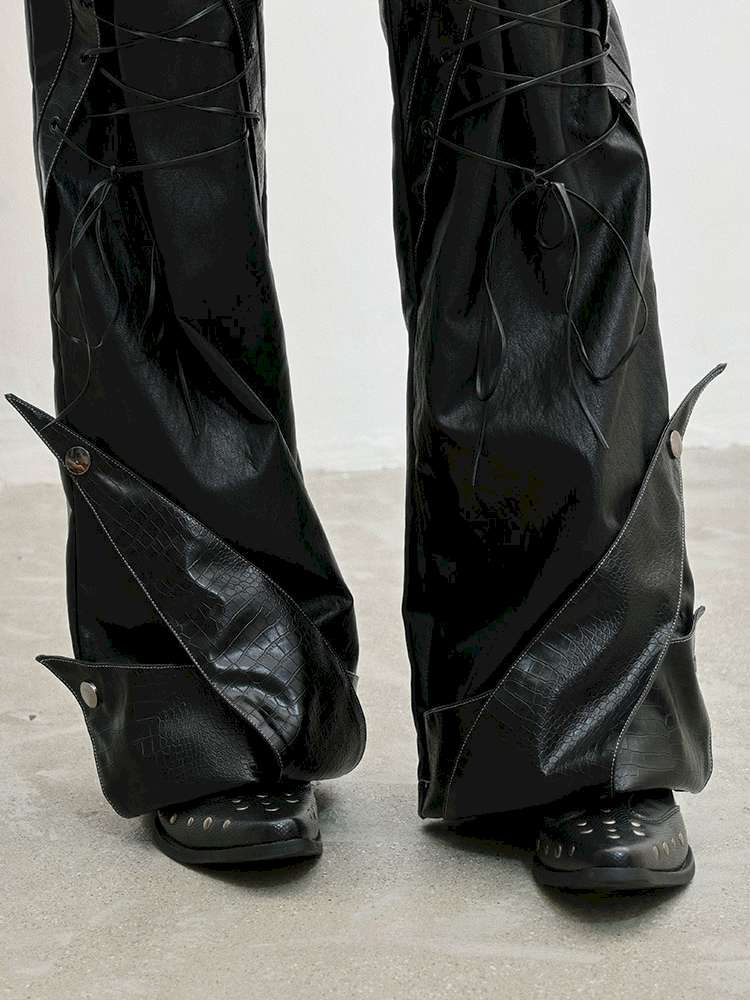 Strap Double Waist Leather Pants【s0000014834】