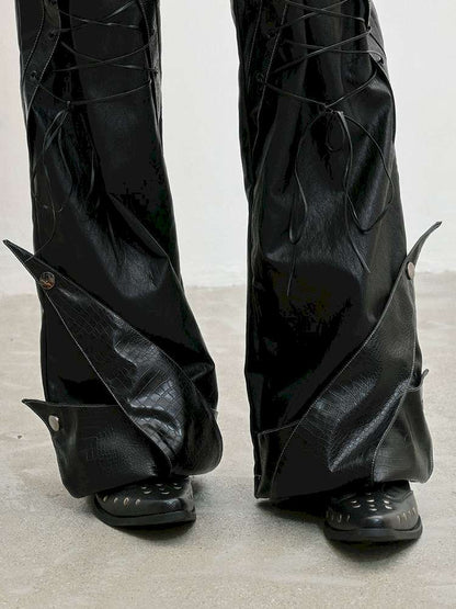 Strap Double Waist Leather Pants【s0000014834】