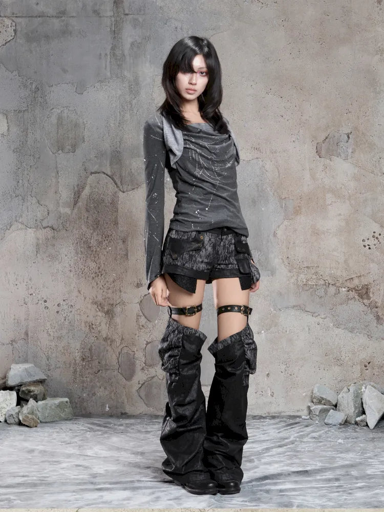 Asymmetrical faux two-piece long-sleeve knit top【s0000014134】