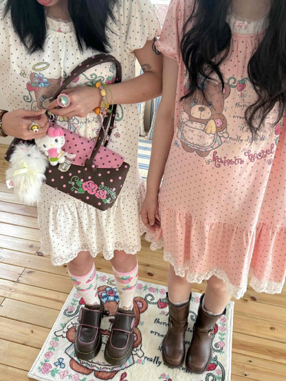 Bear Strawberry Lace Polka Dot Dress【s0000017508】