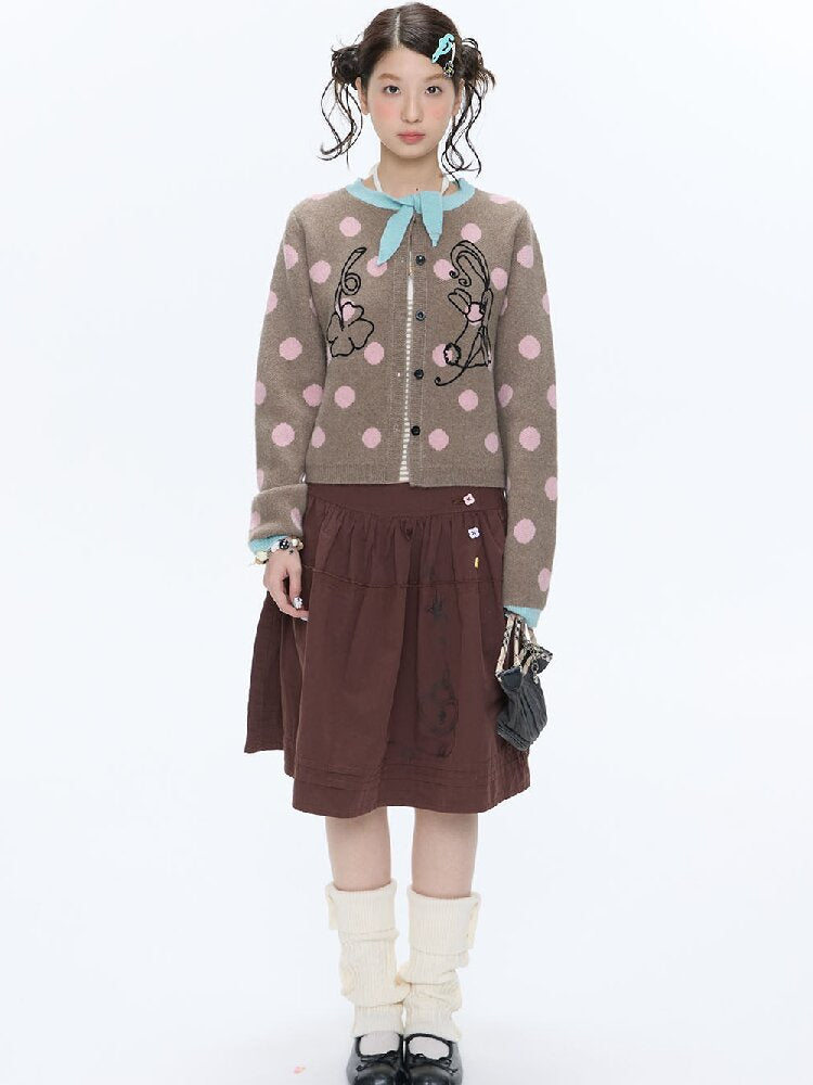 Contrasting Bow Polka Dot Sweater【s0000016382】