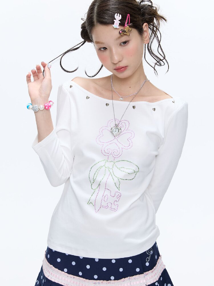 White Clover Hot Bead T-Shirt Top【s0000016408】