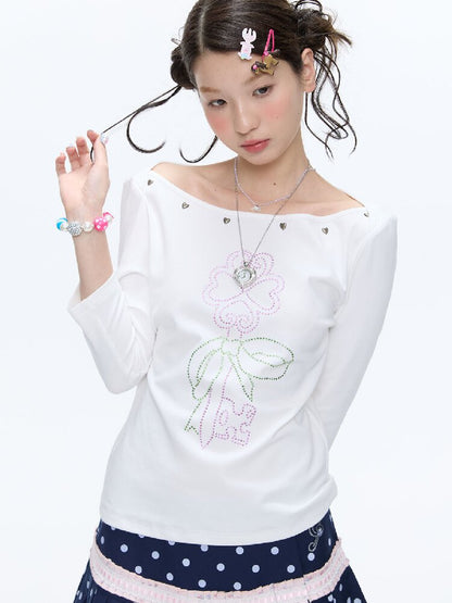 White Clover Hot Bead T-Shirt Top【s0000016408】
