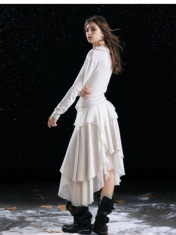 Smudged Print Ruffled Panel Dress【s0000015551】