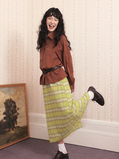 Retro Versatile Wool Plaid Long Skirt【s0000013993】