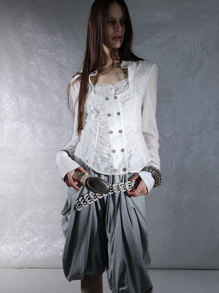 Vintage Lace Stitched Square Neck Shirt【s0000015910】