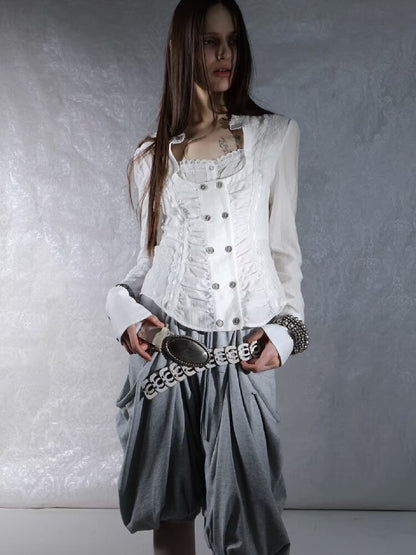 Vintage Lace Stitched Square Neck Shirt【s0000015910】