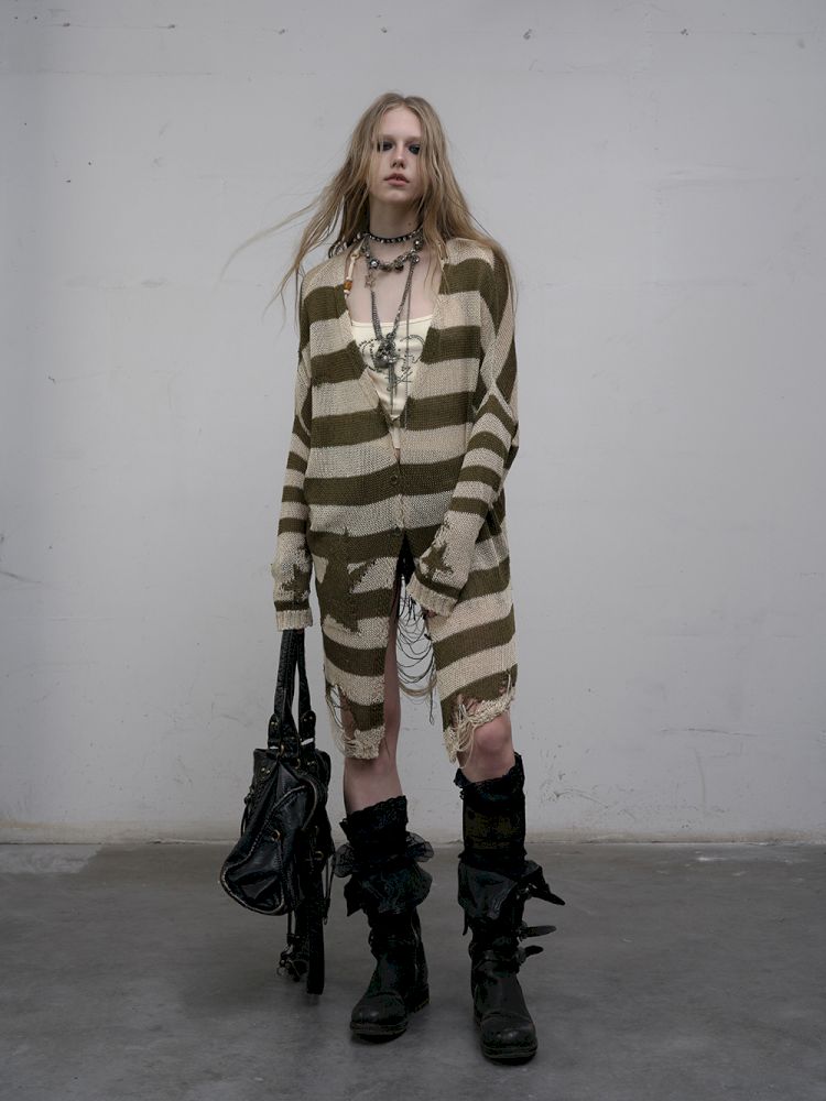 Striped knit loose bat-sleeve sunscreen hoodie【s0000012319】