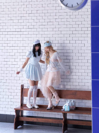 Mesh Peach Pink Puffy Hem Skirt【s0000016365】