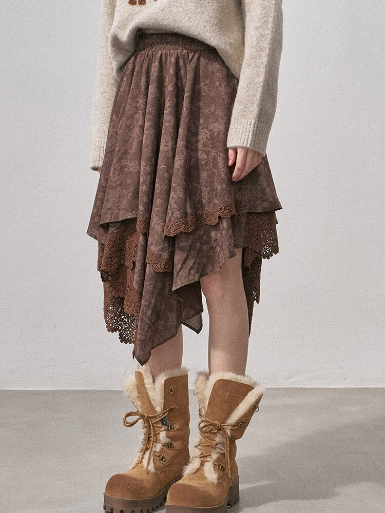 Lace Paneled Irregular Skirt【s0000015901】
