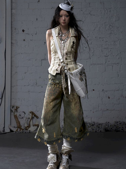 Slimming faux two-piece vest halter top【s0000012798】