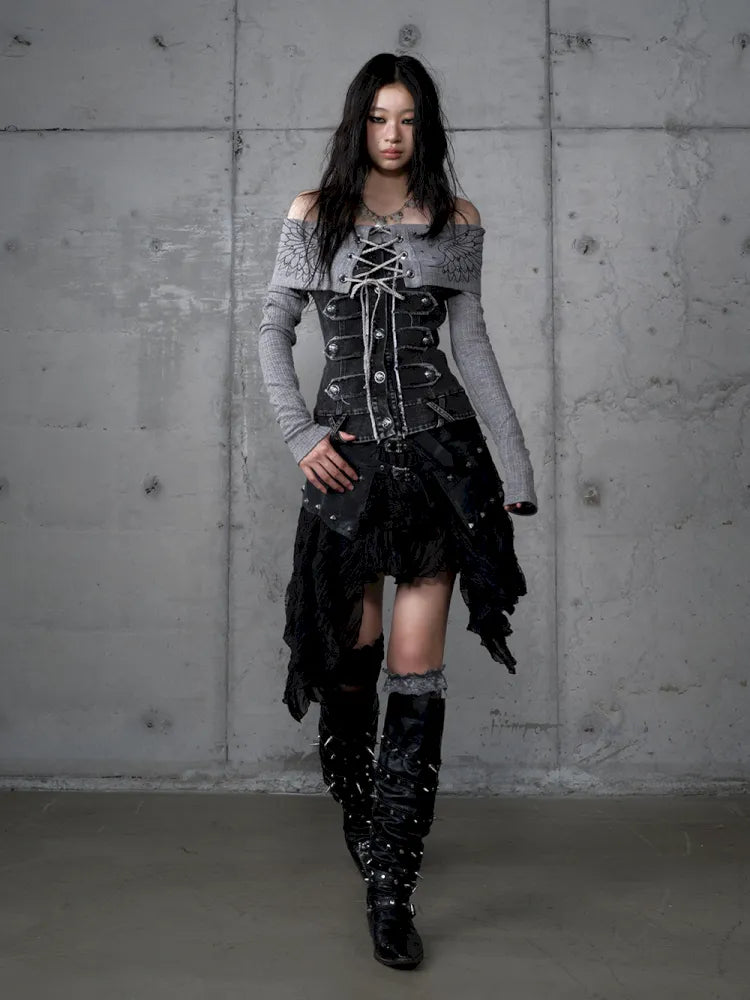 Asymmetrical multi-layer lace skirt【s0000013955】