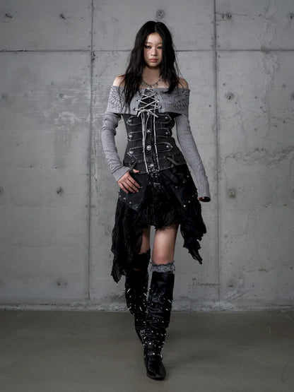 Asymmetrical multi-layer lace skirt【s0000013955】