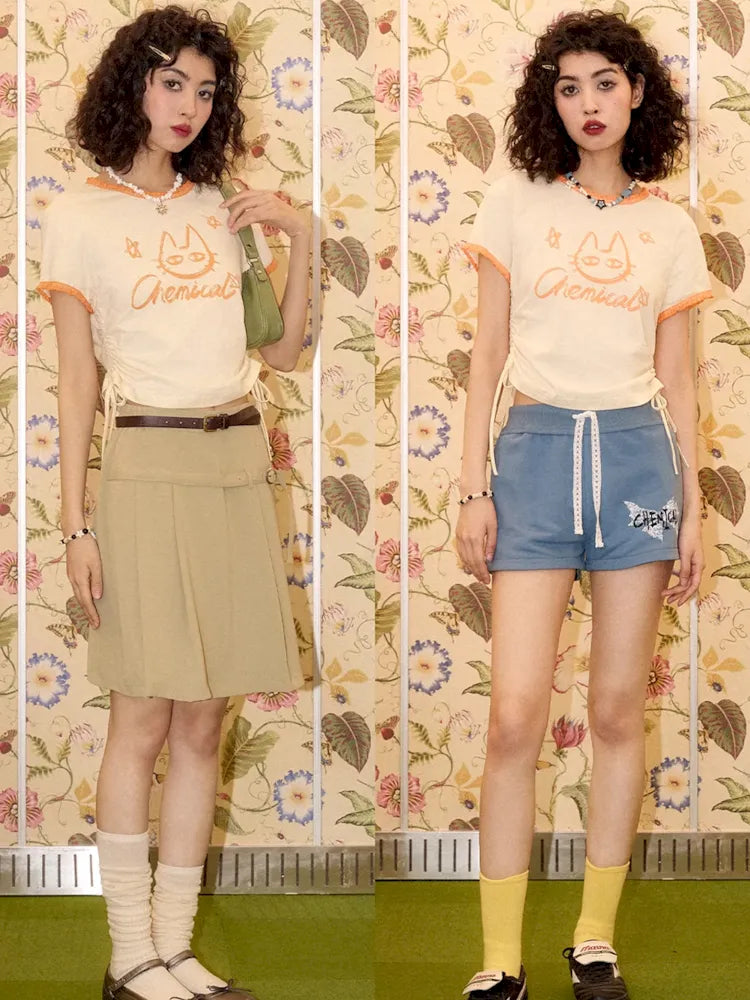 Vintage Color Clash Stretch Lace Short Sleeve Tee [S0000008858]
