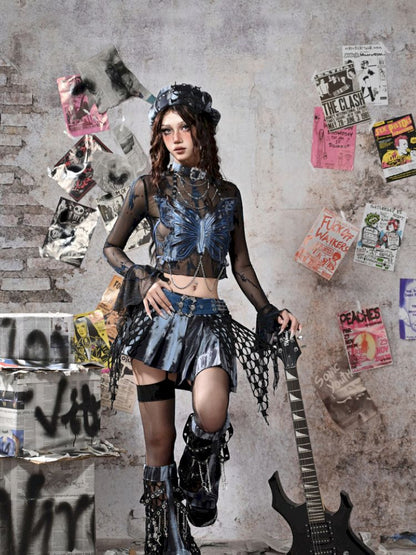 Butterfly Breast Plunge Mesh Bottom Shirt【s0000013506】