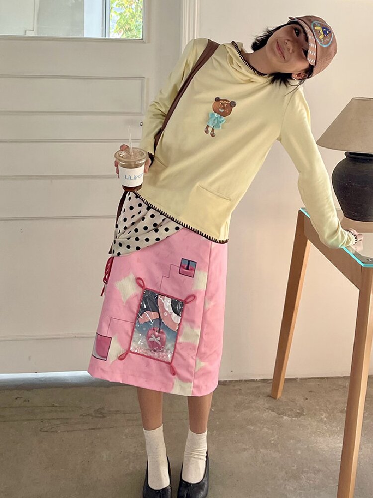 Illustration Print Pink Skirt【s0000015853】