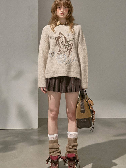 Playful Kitten Round Neck Long Sleeve Sweater【s0000014402】