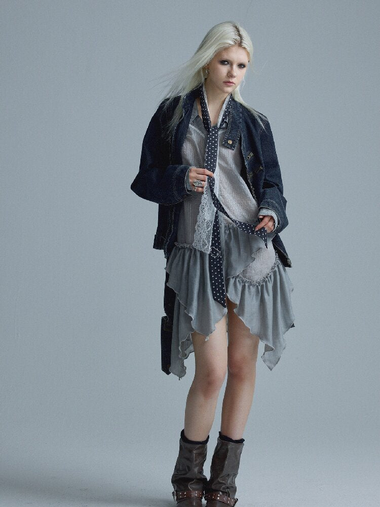 Distressed Texture Denim Jacket Top【s0000018545】
