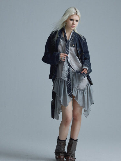 Distressed Texture Denim Jacket Top【s0000018545】